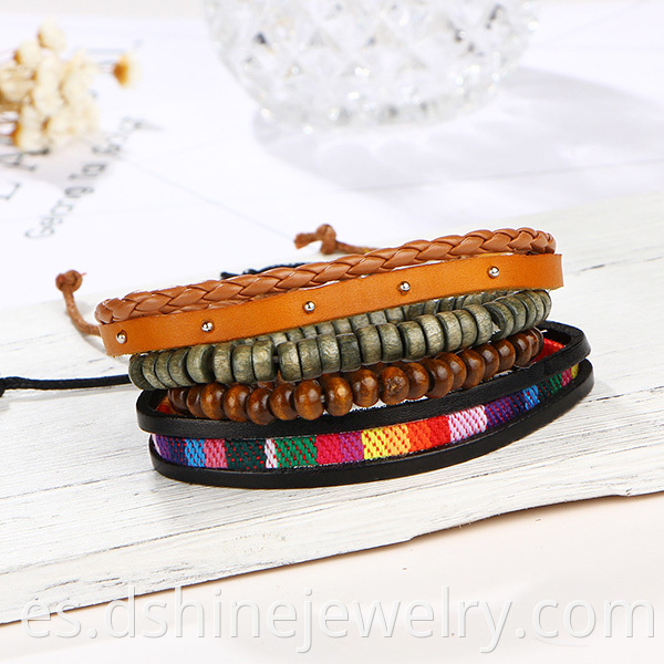 Wooden Bead Leather Bracelet For Girl